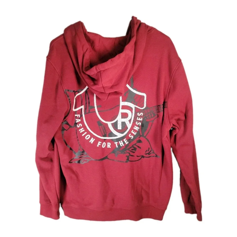 True Religion Mens XL Red Buddha Horseshoe Zip Up Hoodie Fashion For The Senses